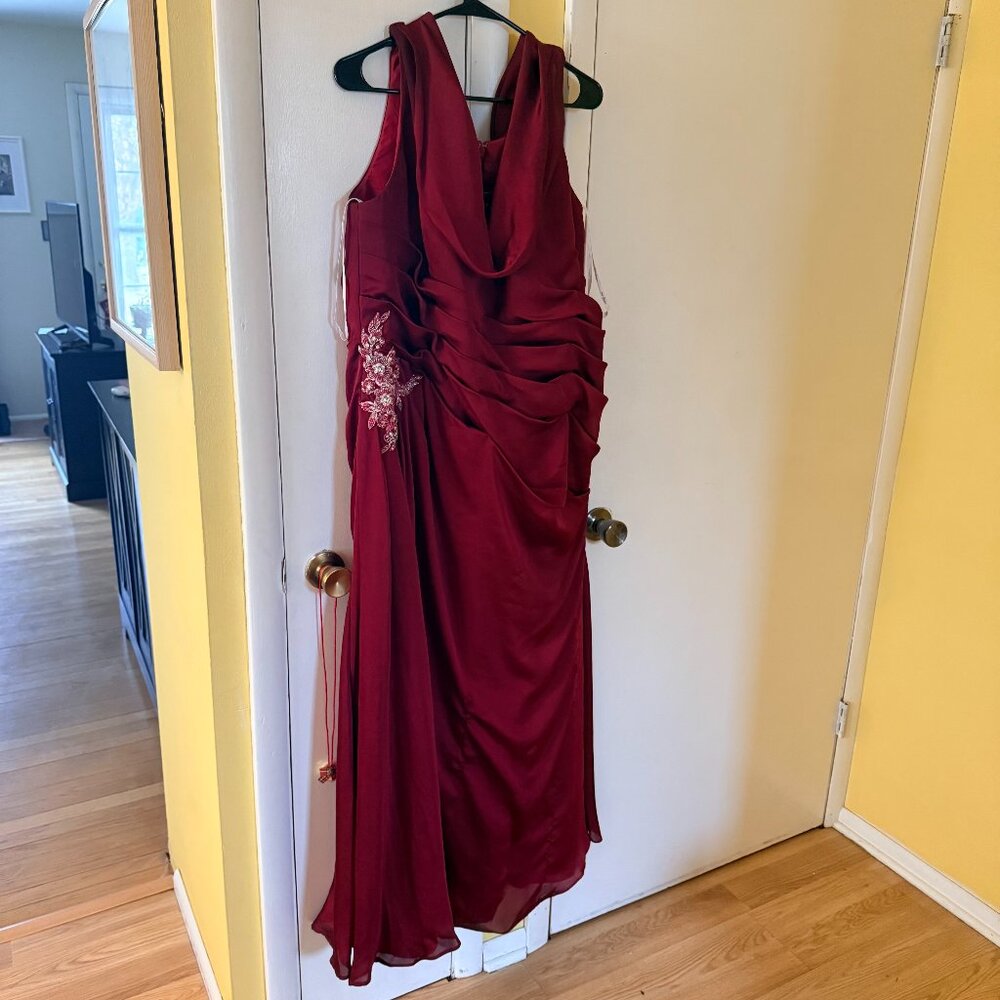 Jade Couture Beaded Burgundy Formal Evening Dress